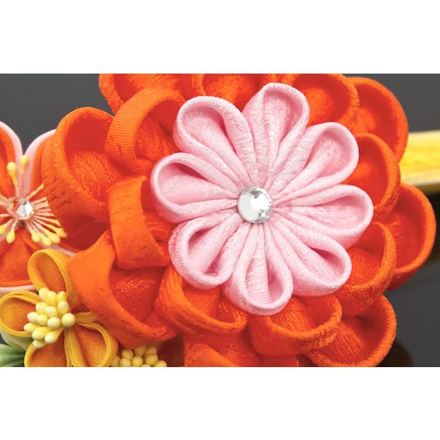 SOUBIEN（創美苑） 髪飾り オレンジ つまみ細工 房紐 ビーズ ビジュー