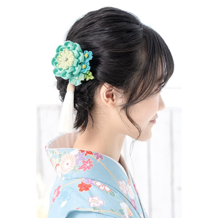 Mint Lola ミントローラ ブライダル ヘアアクセサリーコーム 2個セット SOUBIEN（創美苑） 髪飾り ミントグリーン つまみ細工 房紐 ビーズ