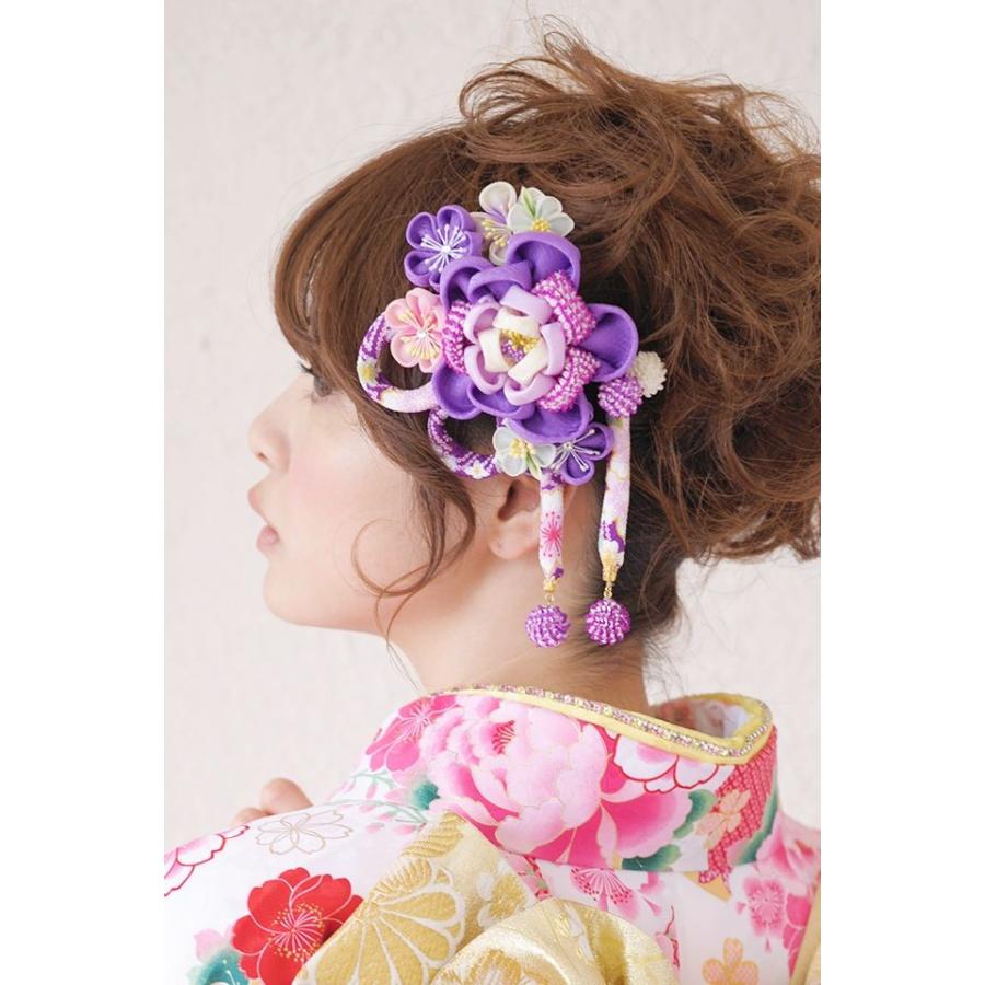 SOUBIEN（創美苑） 髪飾り 紫 つまみ細工 房紐 牡丹 桜 梅 ビーズ