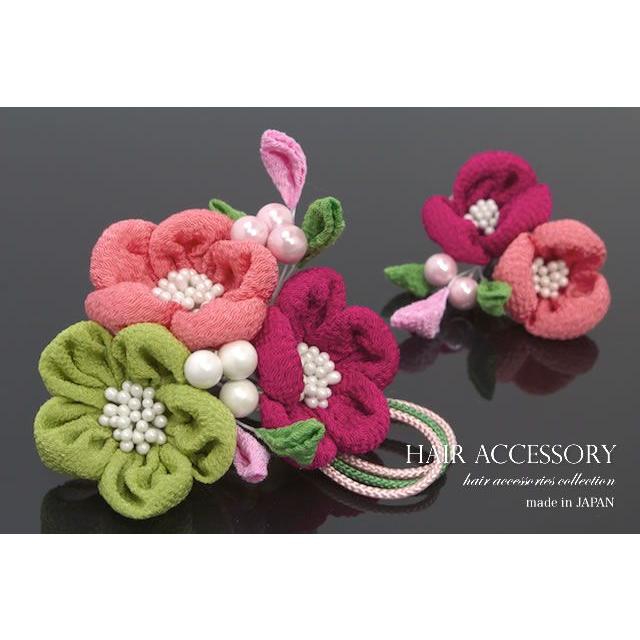 SOUBIEN（創美苑） 髪飾り 2点セット ピンク 黄緑 紅紫 縮緬 水引