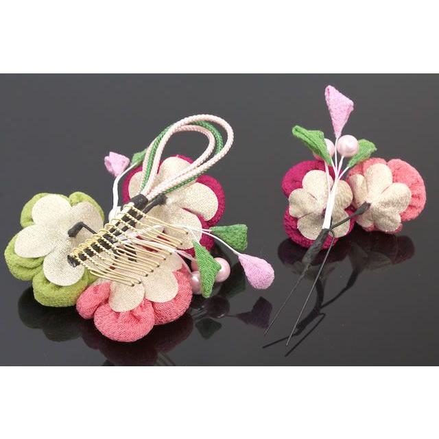 SOUBIEN（創美苑） 髪飾り 2点セット ピンク 黄緑 紅紫 縮緬 水引