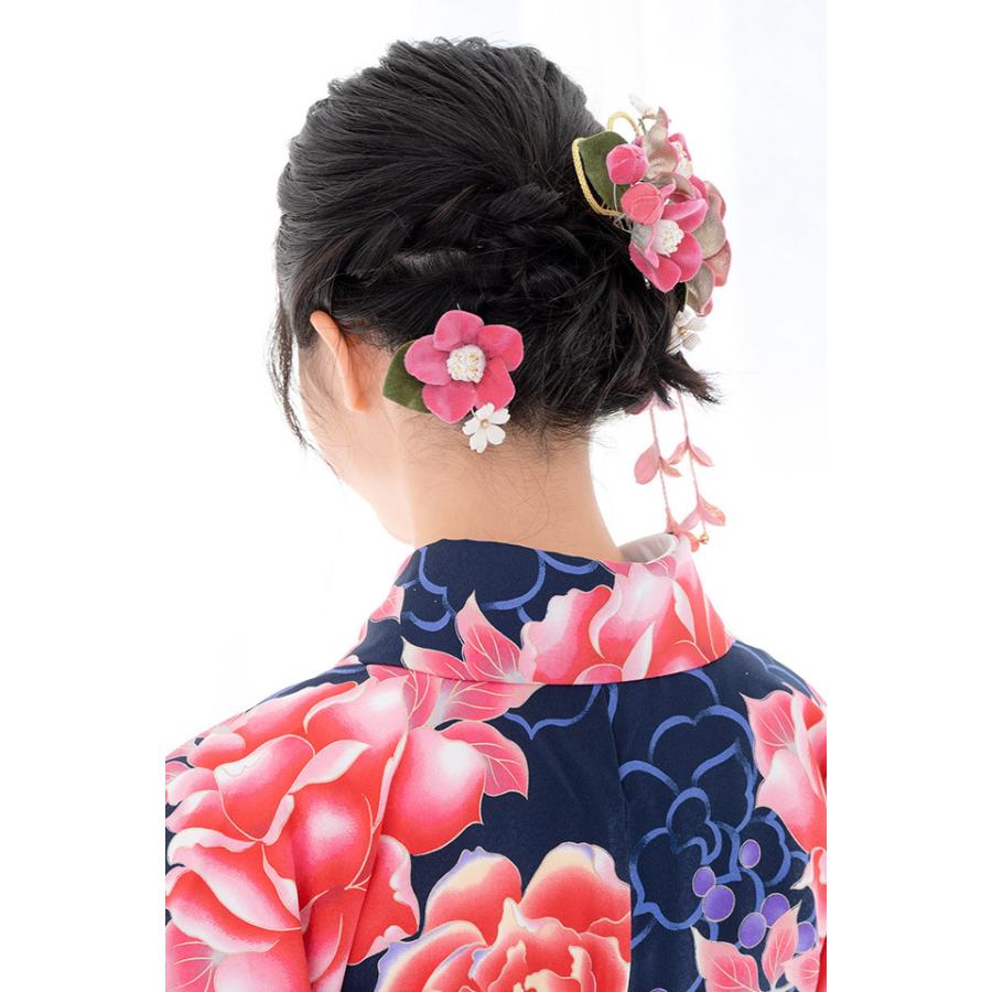 SOUBIEN（創美苑） 髪飾り 2点セット ピンク 椿 蕾 べルベット 藤