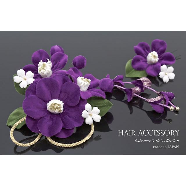 SOUBIEN（創美苑） 髪飾り 2点セット 紫 パープル 椿 蕾 べルベット 藤