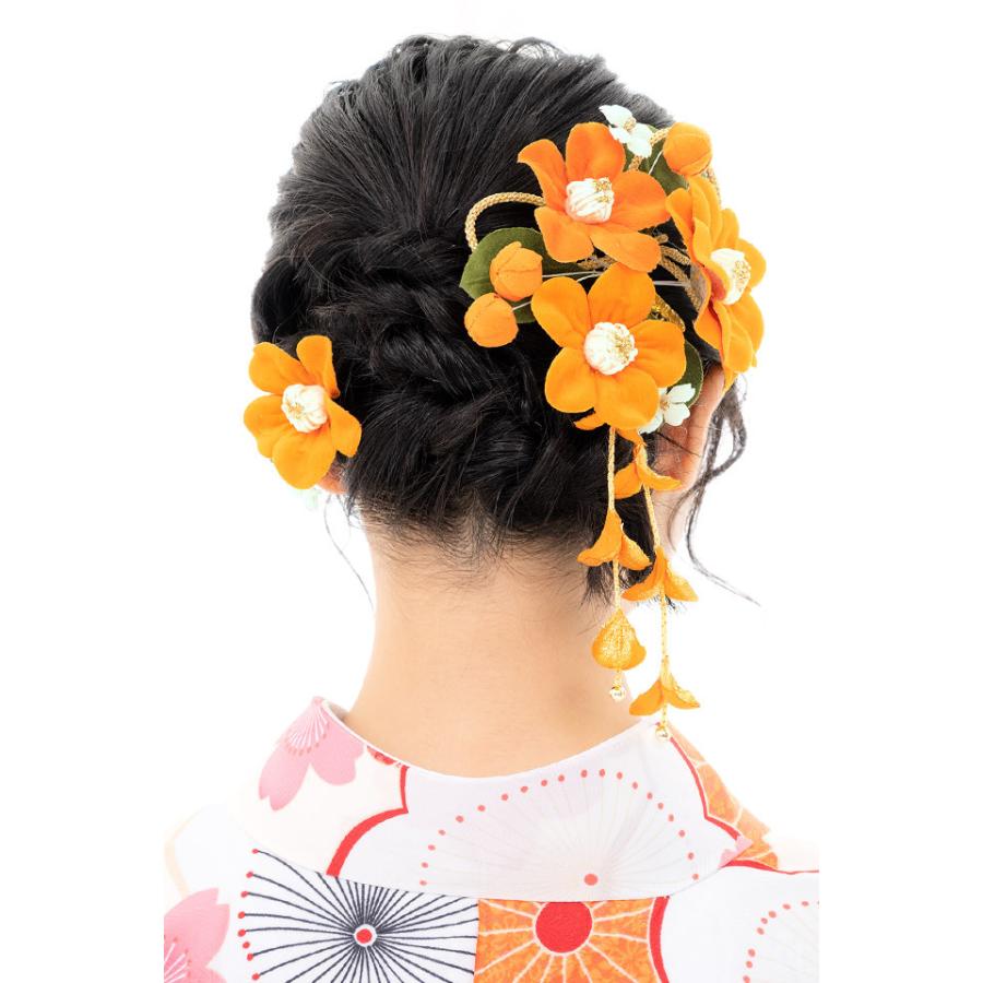 SOUBIEN（創美苑） 髪飾り 2点セット 橙 オレンジ 椿 蕾 べルベット 藤