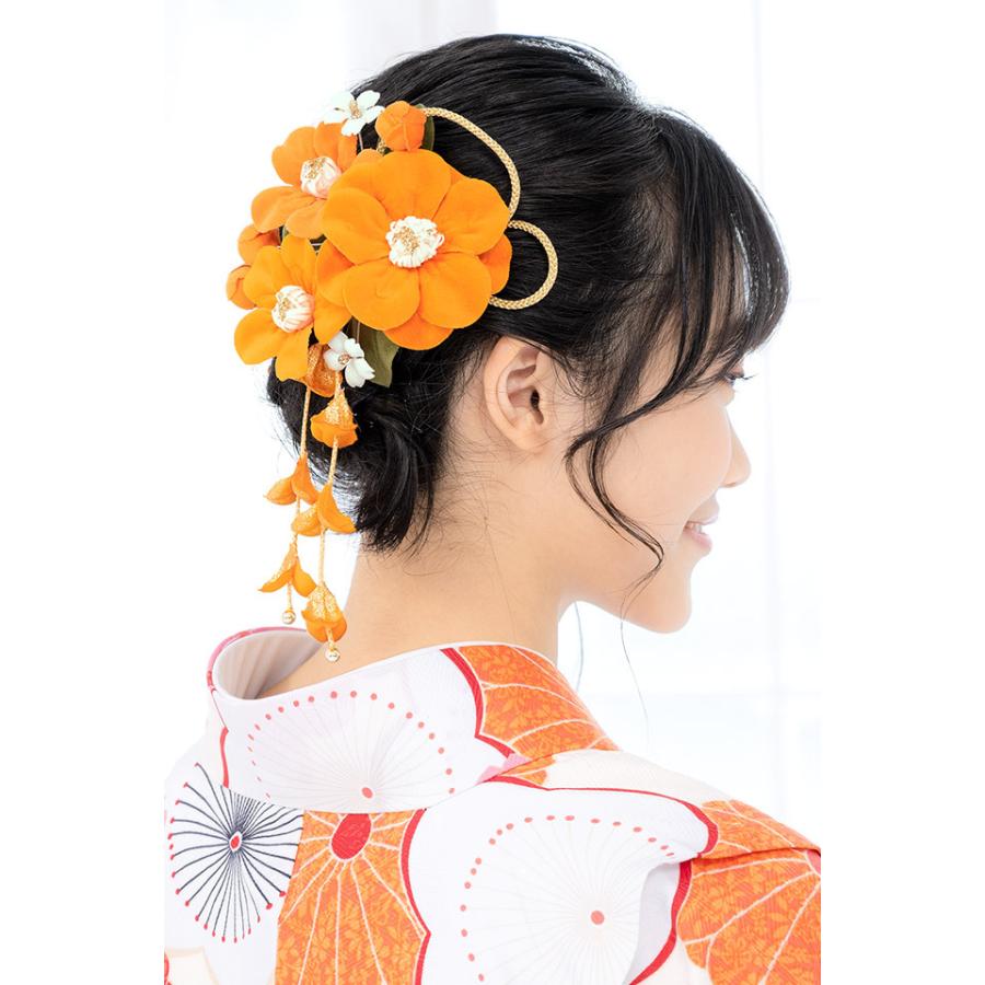 SOUBIEN（創美苑） 髪飾り 2点セット 橙 オレンジ 椿 蕾 べルベット 藤