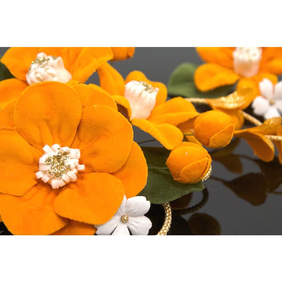 SOUBIEN（創美苑） 髪飾り 2点セット 橙 オレンジ 椿 蕾 べルベット 藤