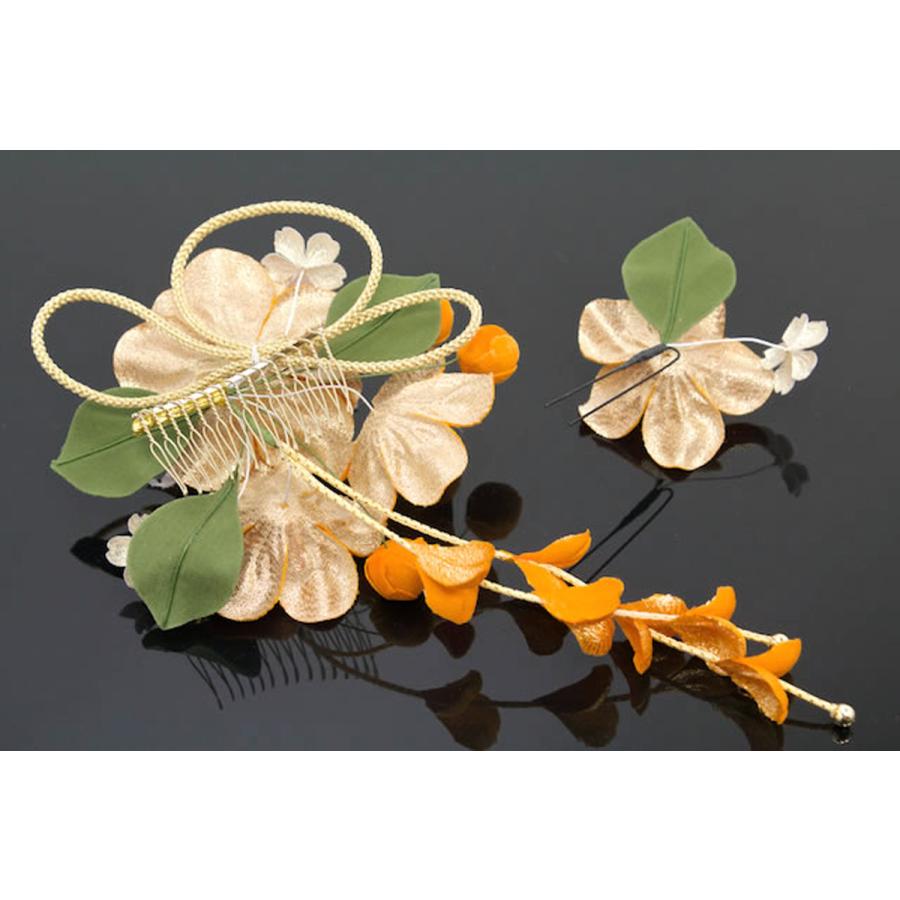 SOUBIEN（創美苑） 髪飾り 2点セット 橙 オレンジ 椿 蕾 べルベット 藤