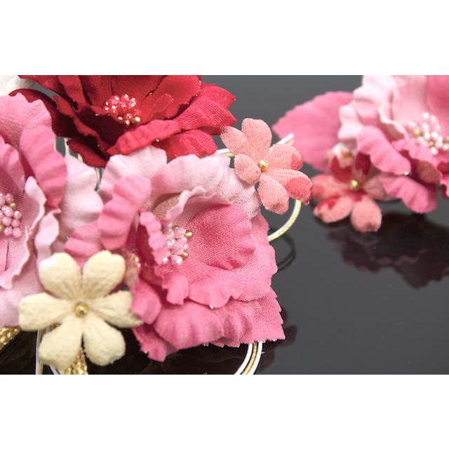 SOUBIEN（創美苑） 髪飾り 2点セット ピンク 牡丹 桜 縮緬 水引 コーム