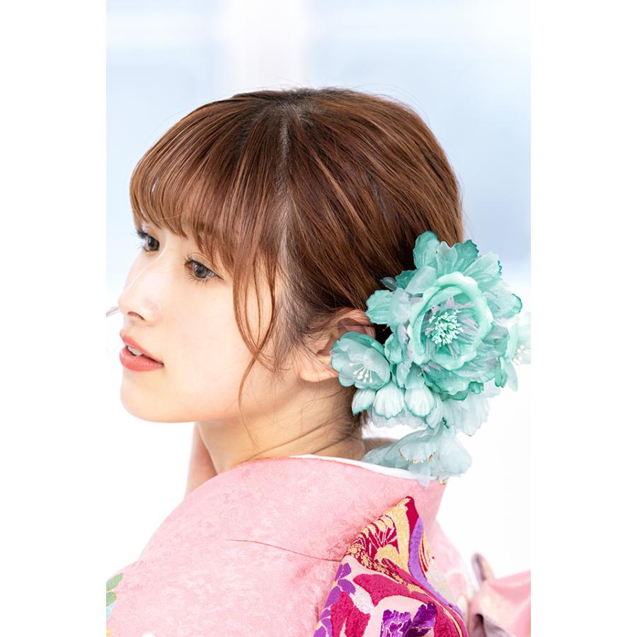 髪飾りお問い合わせpage 髪飾り ターコイズブルーと林檎の花の髪かざり 成人式 卒業式 結婚式