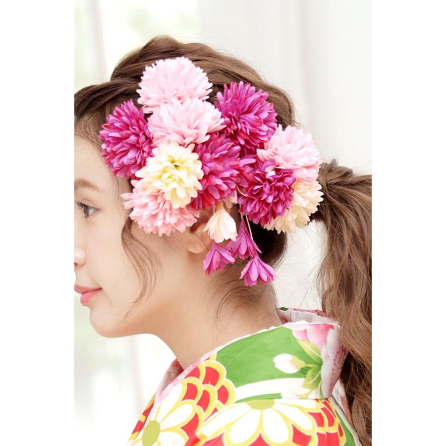 SOUBIEN（創美苑） 髪飾り 4点セット ピンク 紫 ダリア Uピン 髪留め