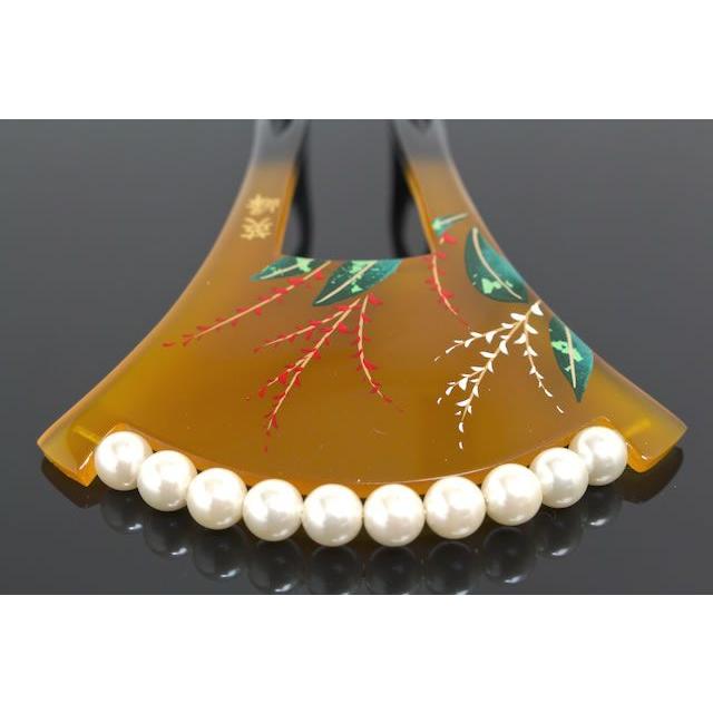 SOUBIEN（創美苑） かんざし パール 留袖 和装 バチ型 簪 べっ甲色 