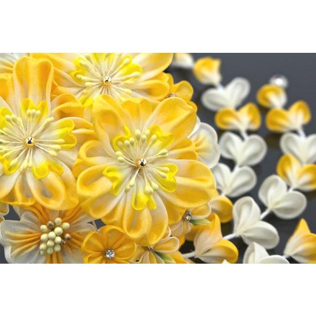 つまみ細工髪飾りセット 黄色 桜 ディップアート 成人式 簪 かんざし 振袖 つまみ細工髪飾りセット 黄色 桜 ディップアート 成人式 簪 かんざし