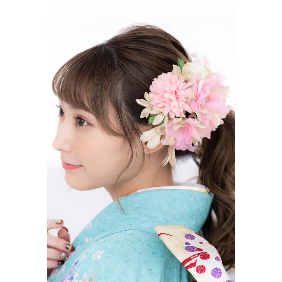 SOUBIEN（創美苑） 髪飾り 3点セット ピンク ゴールド 菊 オーガンジー