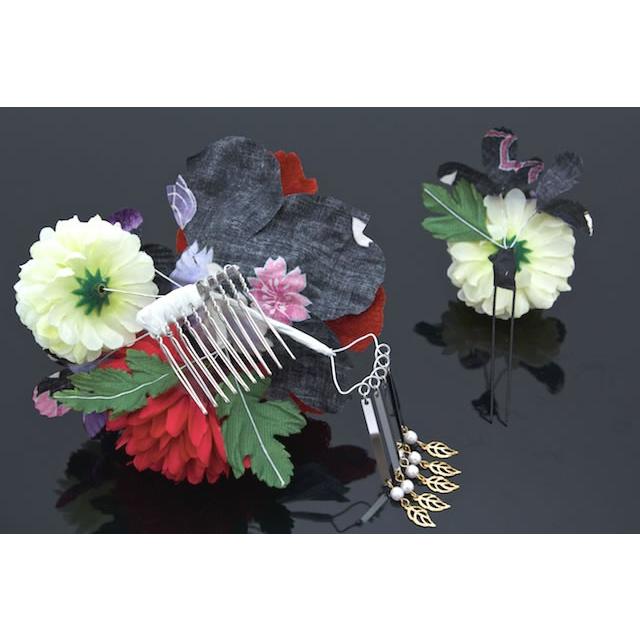 SOUBIEN（創美苑） 髪飾り 2点セット 赤 黒 薔薇 菊 花 コサージュ