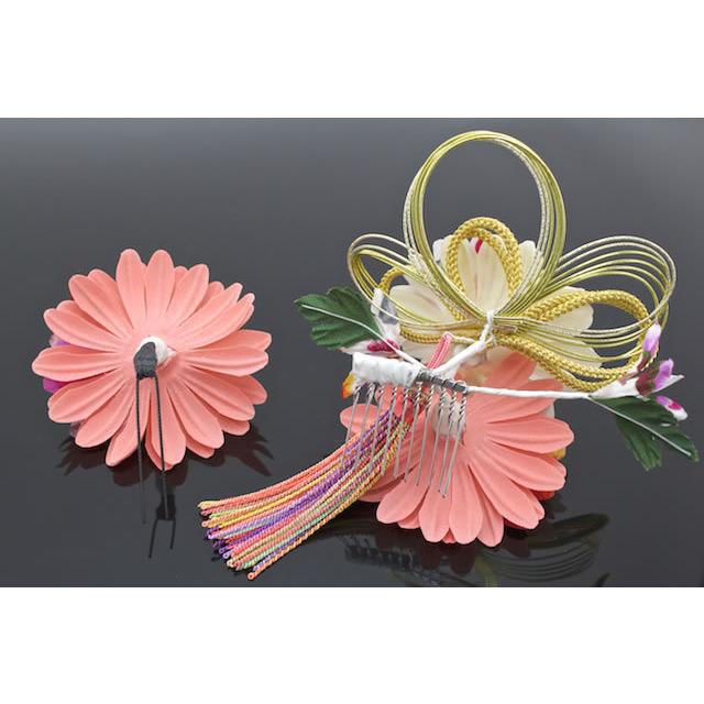SOUBIEN（創美苑） 髪飾り 2点セット 桃色 ピンク 菊 ガーベラ 花 房紐