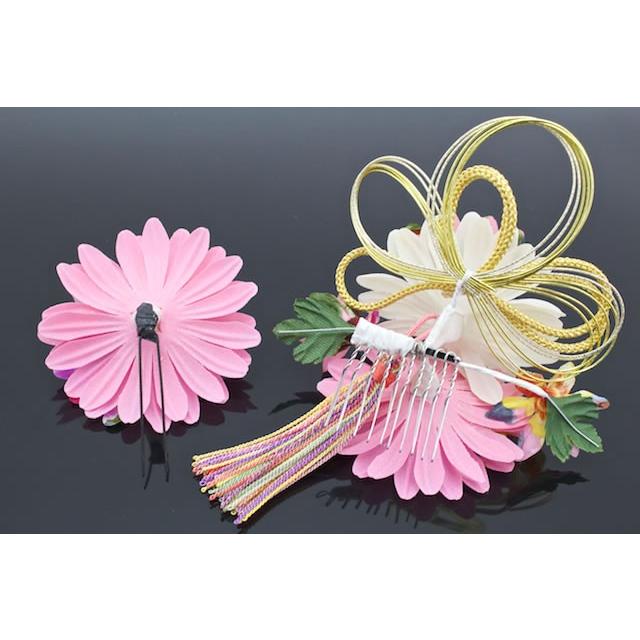 SOUBIEN（創美苑） 髪飾り 2点セット ピンク 菊 ガーベラ 花 房紐 水引
