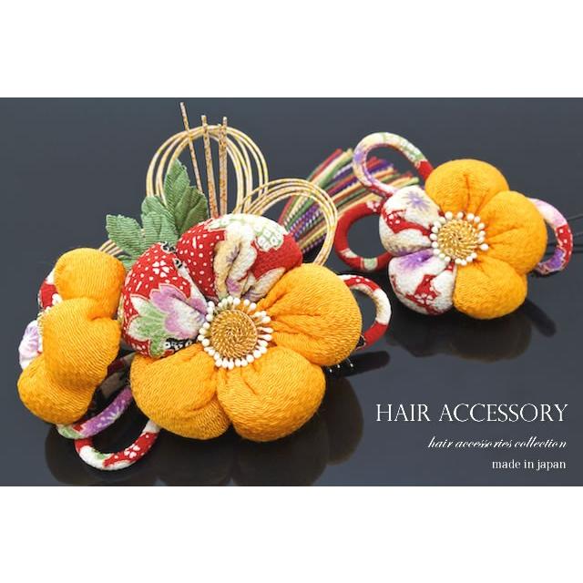 SOUBIEN（創美苑） 髪飾り 2点セット 黄色 イエロー 梅 花 ふさ飾り