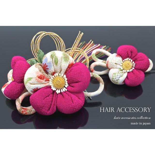 SOUBIEN（創美苑） 髪飾り 2点セット ピンクマゼンタ 梅 花 ふさ飾り
