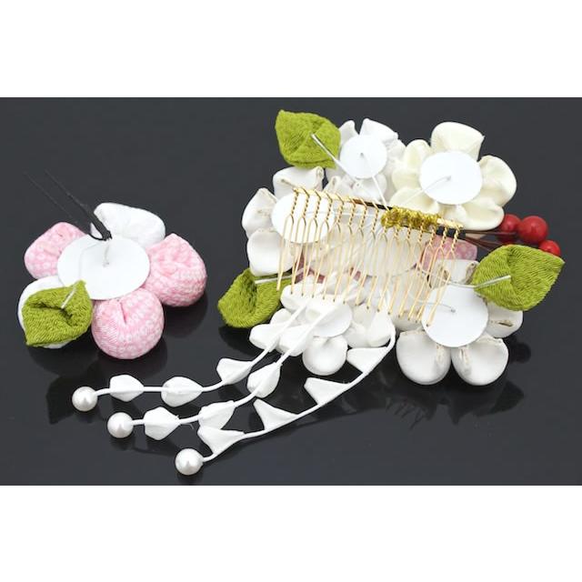 SOUBIEN（創美苑） 髪飾り つまみ細工 2点セット ピンク 白 桜 梅 花