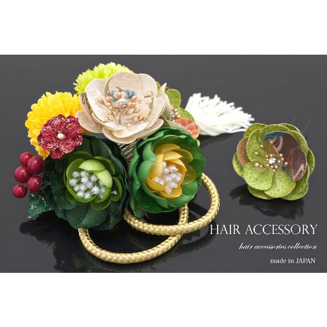 SOUBIEN（創美苑） 髪飾り 成人式 2点セット 菊 椿 花 水引 房紐 ラメ