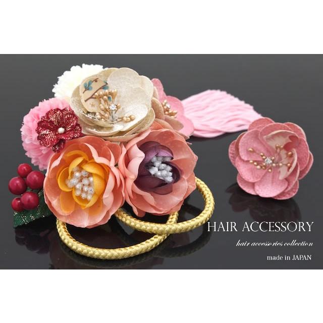SOUBIEN（創美苑） 髪飾り 2点セット ピンク 白 菊 椿 花 水引 房紐