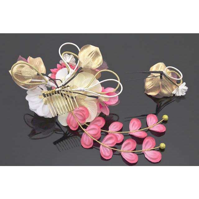 SOUBIEN（創美苑） 髪飾り 2点セット ピンク 白 花 つまみ細工 水引