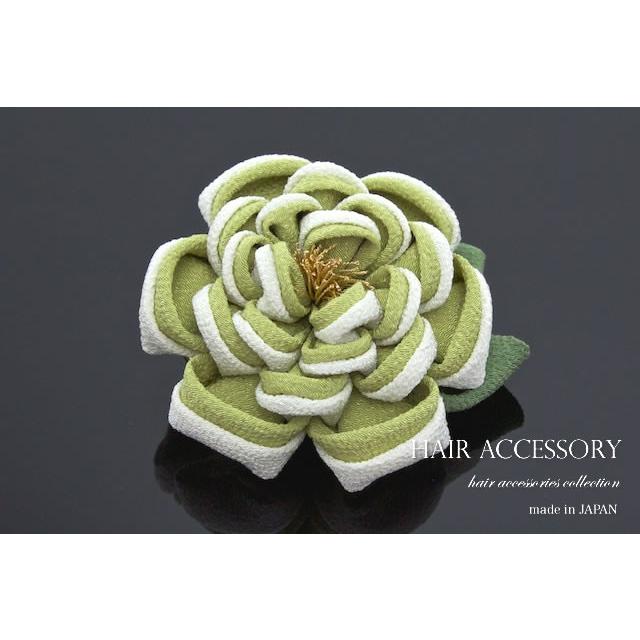 SOUBIEN（創美苑） 髪飾り つまみ細工 抹茶色 緑 グリーン 椿 牡丹 花