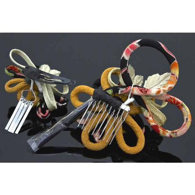 SOUBIEN（創美苑） 髪飾り 2点セット 山吹茶 黄色 イエロー 黒 花 紐