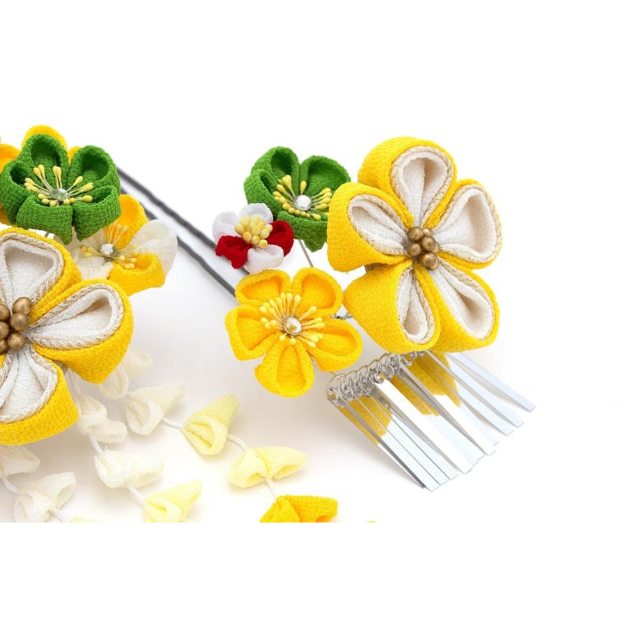 簪 かんざし 2点セット 黄色 イエロー 黄緑 梅 花 ラメ ラインストーン