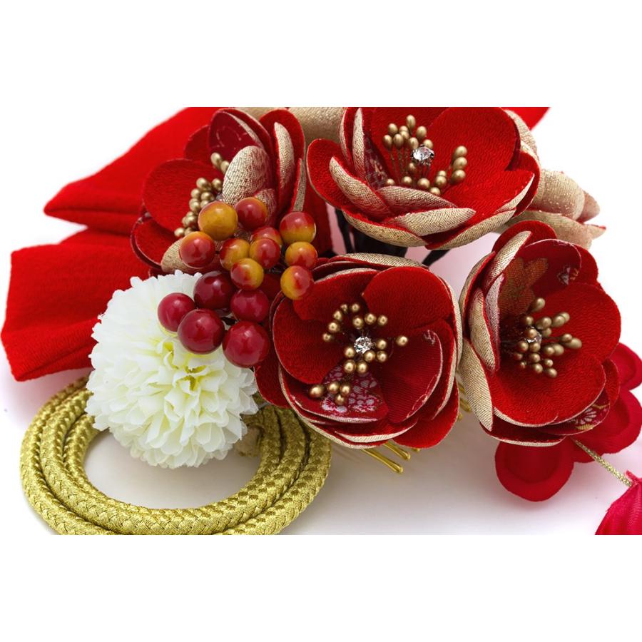 SOUBIEN（創美苑） 髪飾り 3点セット 赤 レッド 椿 ポンポン菊 藤