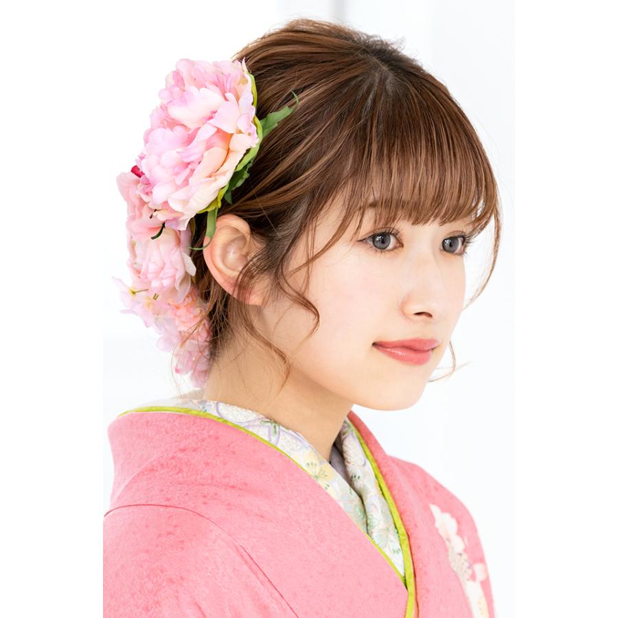 髪飾り ピンク 芍薬 牡丹 薔薇 バラ 花 フラワー ワイヤー入り コーム