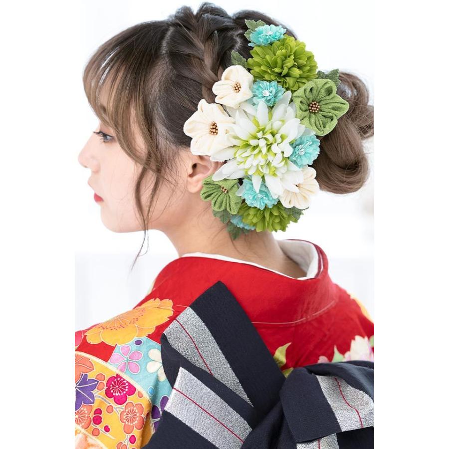 髪飾り 黄緑色 グリーン 白 ピンポンマム 菊 花 フラワー ラインストーン つまみ細工 コーム 髪留め 成人式向け 卒業式向け 振袖向け 袴向け ヘアアクセ 日本製 Kaz5710tw 3290 きもの館 創美苑 通販 Yahoo ショッピング