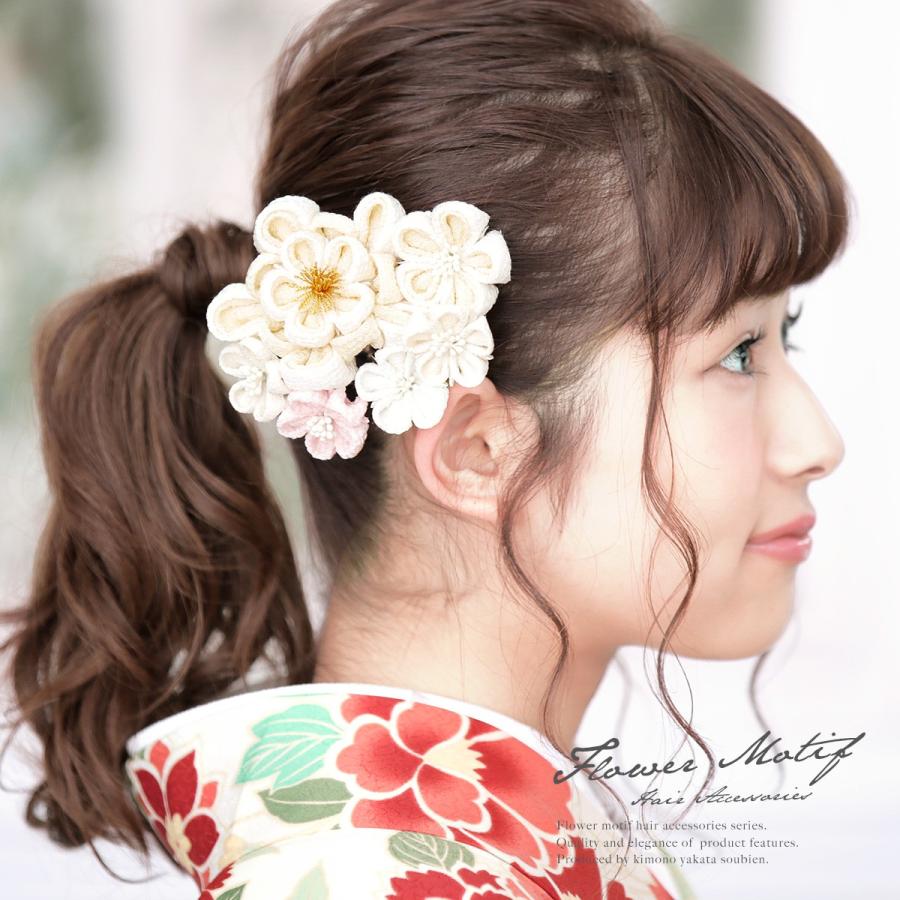 SOUBIEN（創美苑） 髪飾り つまみ細工 2点セット 白 ホワイト ライト