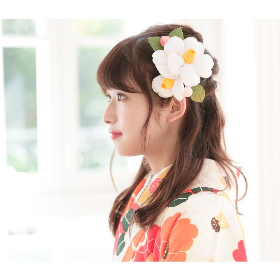 成人式 髪飾り ちりめん コーム ツバキ ヘアアクセサリー モダン レッド レトロ 卒業式 古典 振袖 日本製 椿 縮緬 花 袴 赤 髪留め 最高級のスーパー 赤