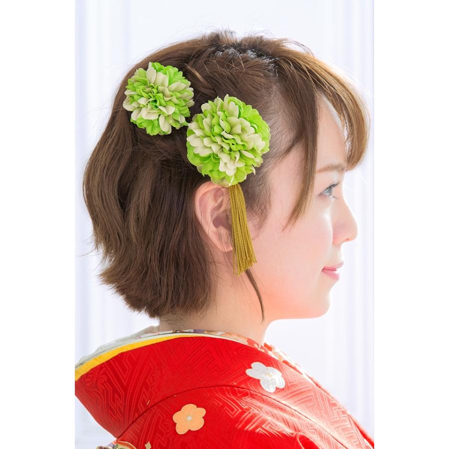 SOUBIEN（創美苑） 髪飾り 2点セット 黄緑 グリーン 金 ピンポンマム