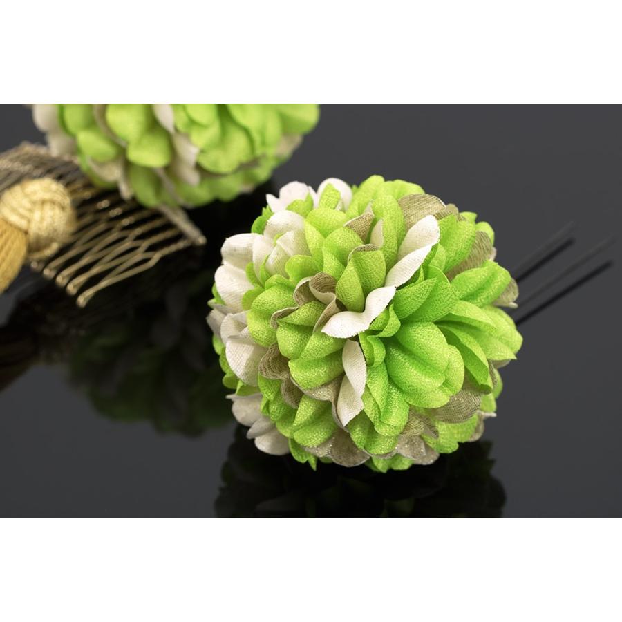 SOUBIEN（創美苑） 髪飾り 2点セット 黄緑 グリーン 金 ピンポンマム