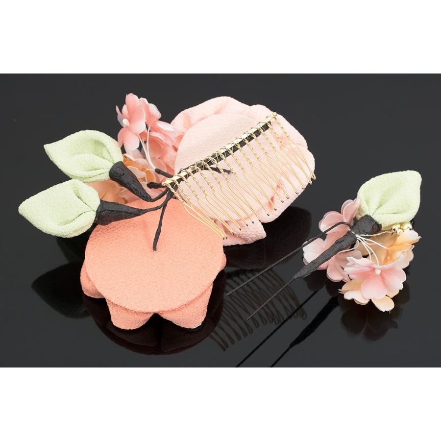 SOUBIEN（創美苑） 髪飾り つまみ細工 2点セット 桜色 ピンク 薄橙色