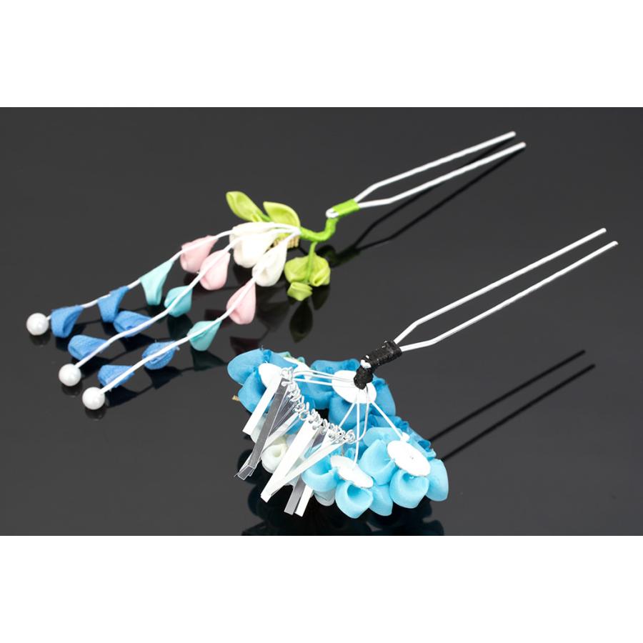 SOUBIEN 簪 かんざし 2点セット 水色 スカイブルー 梅 菊 花 藤