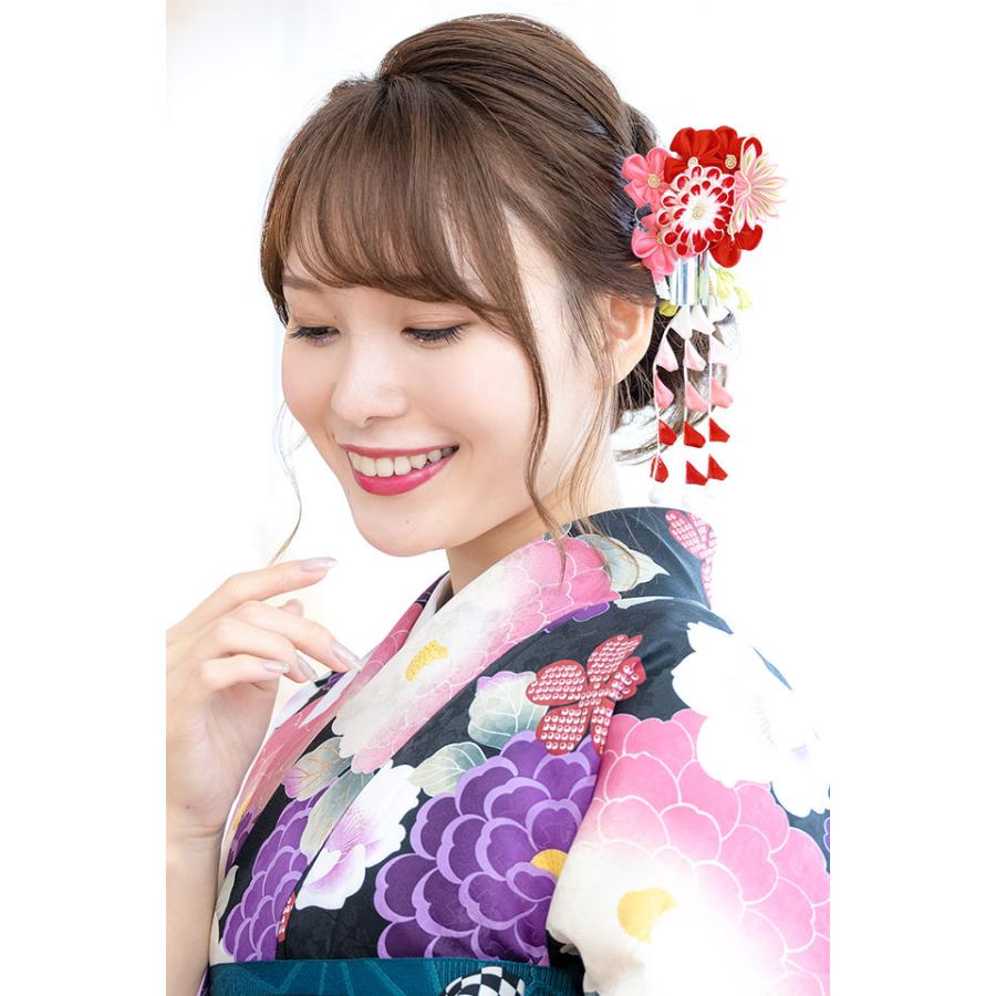 簪 かんざし 2点セット 赤 レッド 梅 菊 花 藤下がり つまみ細工 簪 かんざし 2点セット 赤 レッド 梅 菊 花 藤下がり つまみ細工