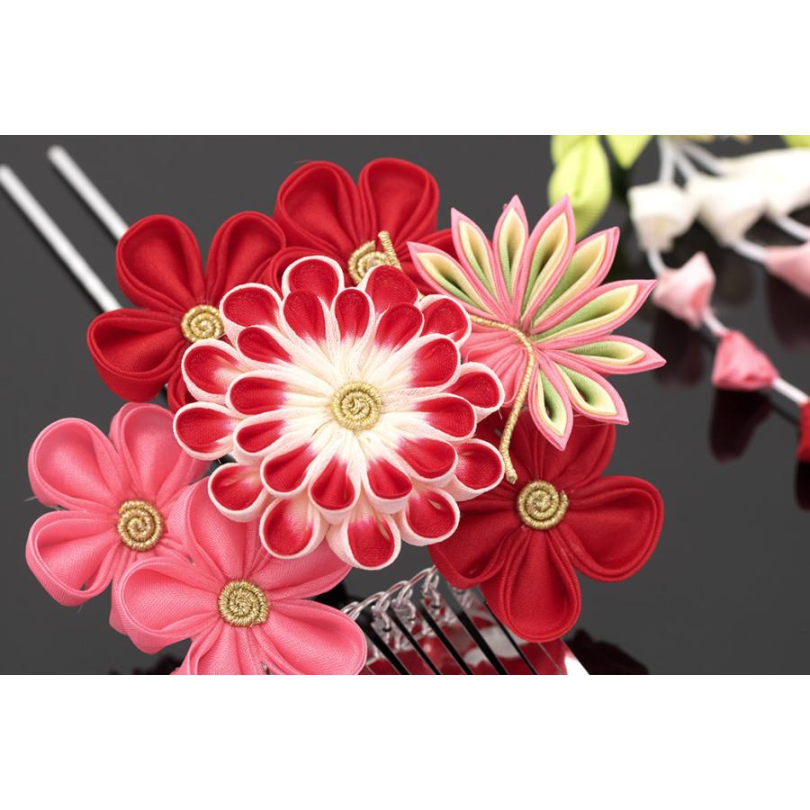 簪 かんざし 2点セット 赤 レッド 梅 菊 花 藤下がり つまみ細工 簪 かんざし 2点セット 赤 レッド 梅 菊 花 藤下がり つまみ細工