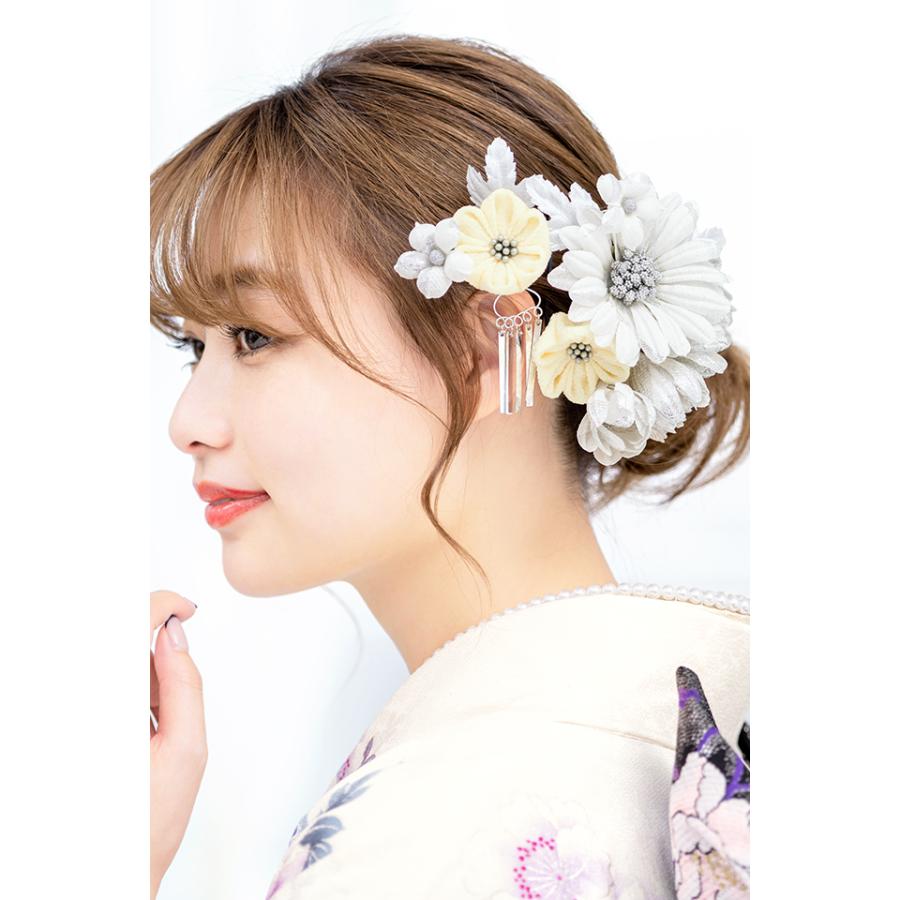 髪飾り 2点セット 銀色 シルバー 白 アイボリー 菊 桜 花 髪飾り 2点セット 銀色 シルバー 白 アイボリー 菊 桜 花
