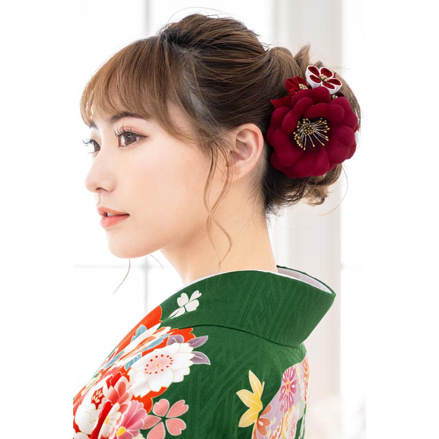 髪飾り ２点セット 赤系 レッド サザンカ 梅 花 フラワー コサージュ 成人式向け 卒業式向け 振袖向け 袴向け ヘアアクセ 日本製 Kaz5969t 3247 きもの館 創美苑 通販 Yahoo ショッピング