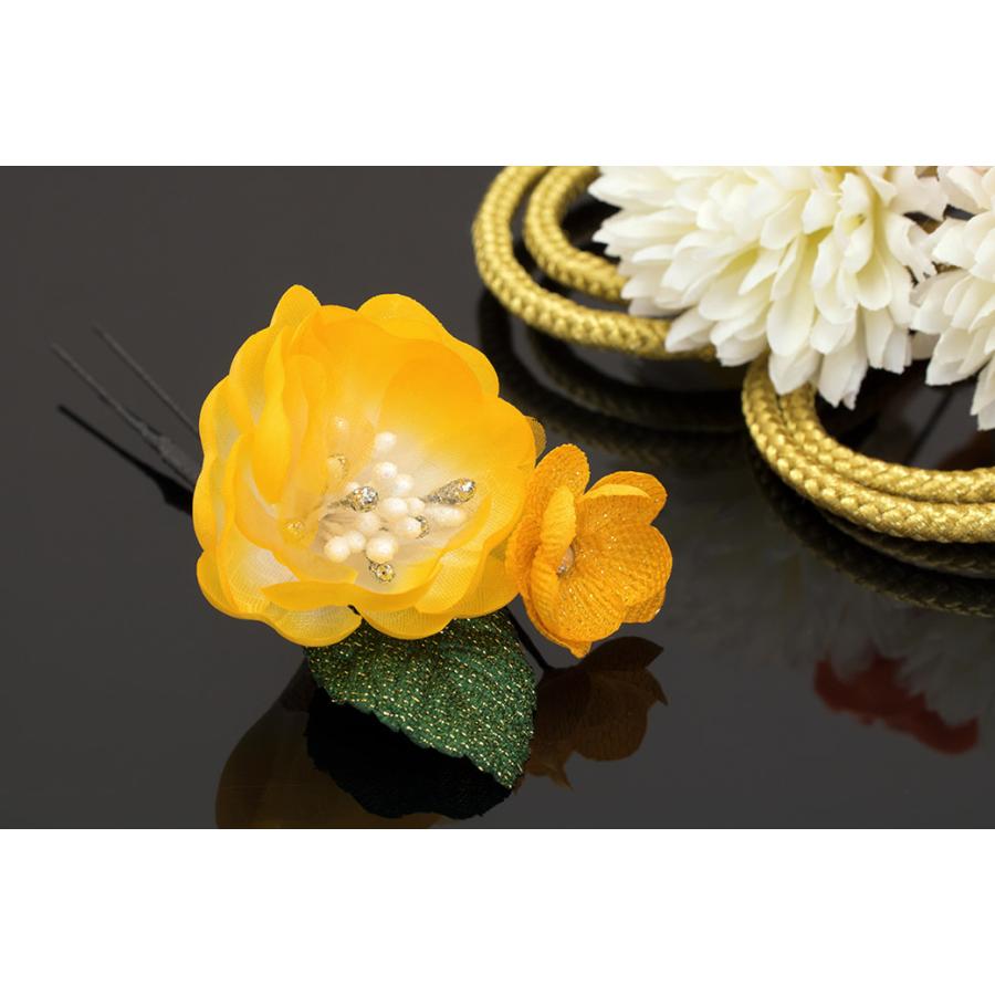 SOUBIEN（創美苑） 髪飾り 2点セット 黄色 イエロー 橙色 ラメ