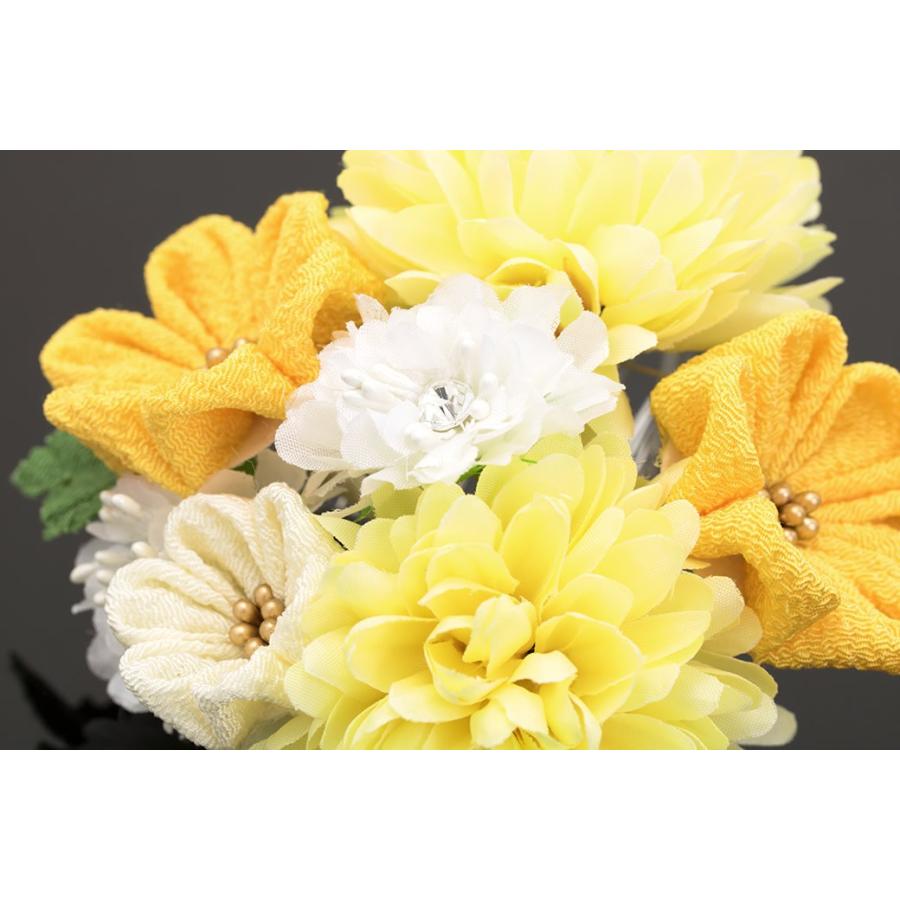 髪飾り つまみ細工 2点セット 黄色 イエロー 白 ピンポンマム 菊 花  