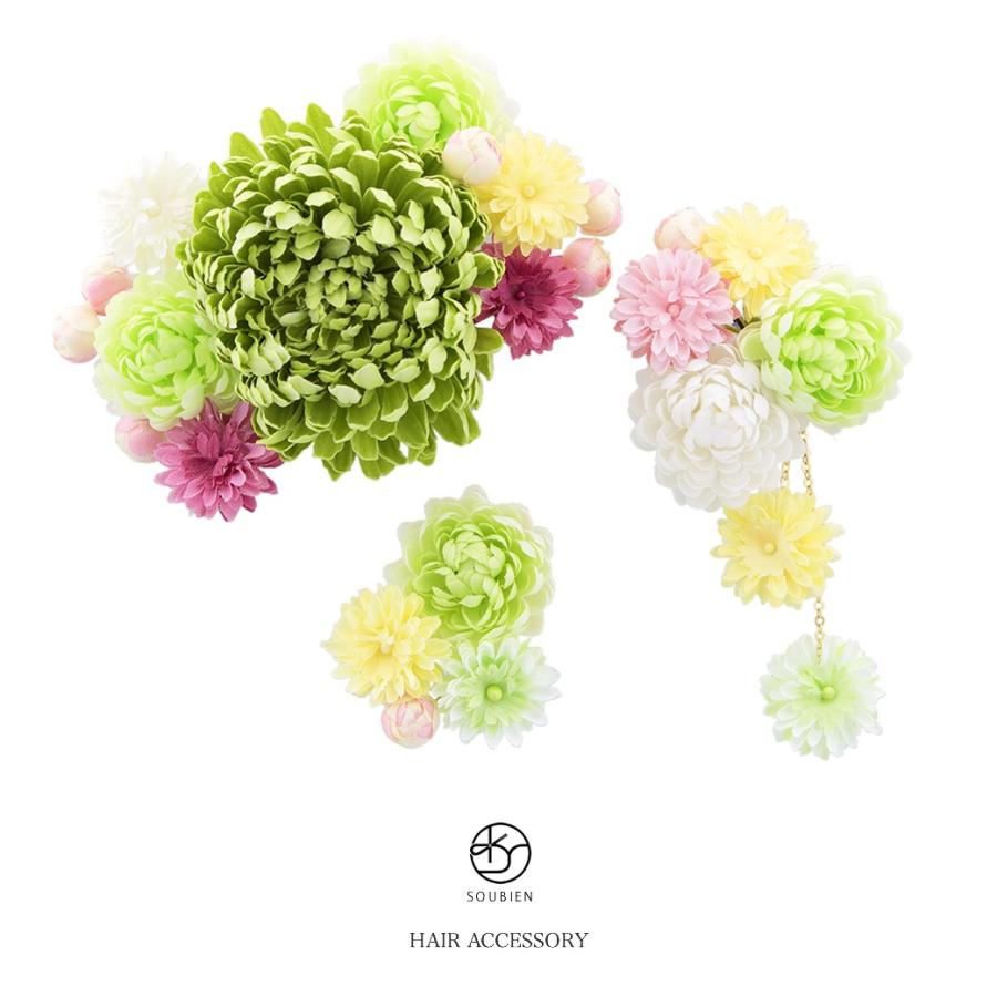 髪飾り 3点セット 黄緑系 グリーン ピンポンマム 菊 花 フラワー 蕾 コサージュ ぶら飾り 成人式向け 卒業式向け 振袖向け 袴向け ヘアアクセサリー 日本製 Kaz6026sm 3332 きもの館 創美苑 通販 Yahoo ショッピング