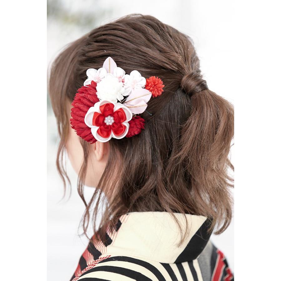 SOUBIEN（創美苑） 髪飾り 2点セット 赤系 レッド 白 梅 ピンポンマム