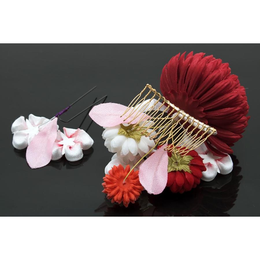 SOUBIEN（創美苑） 髪飾り 2点セット 赤系 レッド 白 梅 ピンポンマム