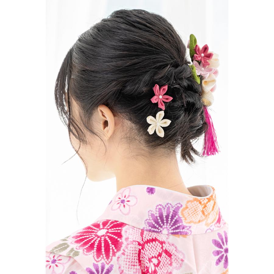 髪飾り つまみ細工 3点セット ピンク系 白 オフホワイト 菊 桜 髪飾り つまみ細工 3点セット ピンク系 白 オフホワイト 菊 桜