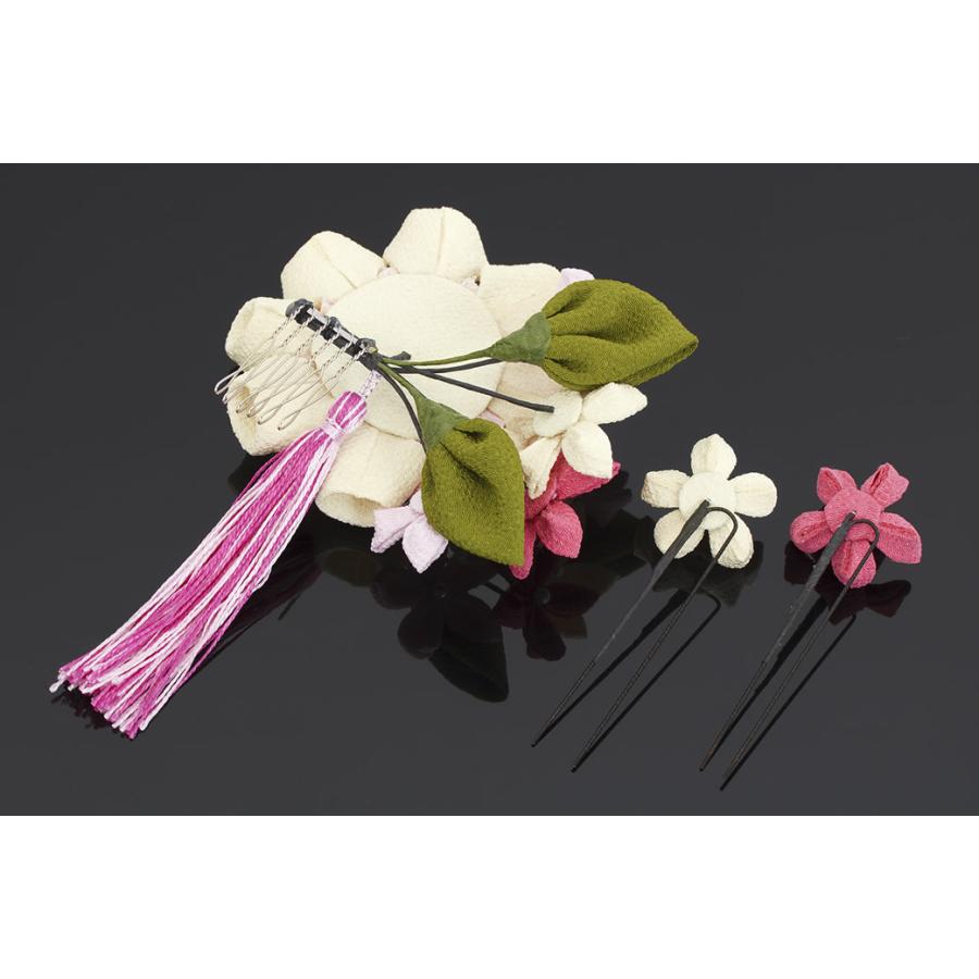髪飾り つまみ細工 3点セット ピンク系 白 オフホワイト 菊 桜 髪飾り つまみ細工 3点セット ピンク系 白 オフホワイト 菊 桜