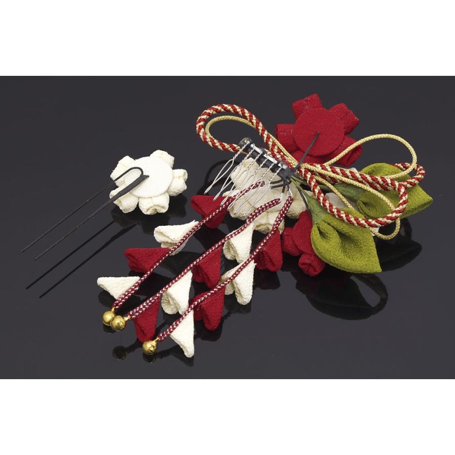 髪飾り つまみ細工 2点セット 赤 レッド 白 オフホワイト 桜 髪飾り つまみ細工 2点セット 赤 レッド 白 オフホワイト 桜